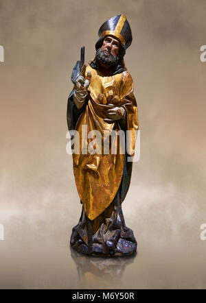 Statue en bois gothique de Sant Nicolau (Nicholas) de Gremany, vers 1500, tempera et feuille d'or sur bois, de l'église de San Miguel de Medina del C Banque D'Images