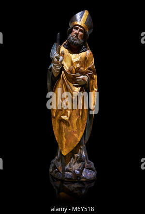 Statue en bois gothique de Sant Nicolau (Nicholas) de Gremany, vers 1500, tempera et feuille d'or sur bois, de l'église de San Miguel de Medina del C Banque D'Images