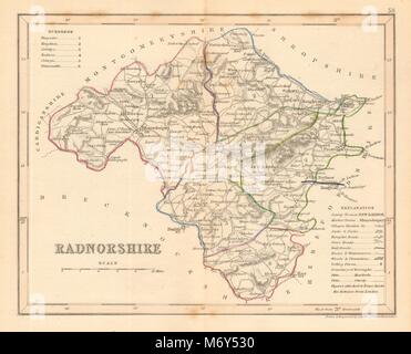 RADNORSHIRE county map par ARCHER & Dugdale. Canaux sièges lieux de scrutin c1845 Banque D'Images