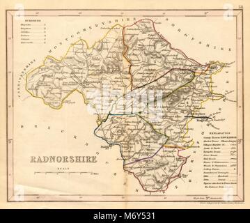 RADNORSHIRE county map par ARCHER & Dugdale. Les lieux de vote sièges canals c1845 Banque D'Images