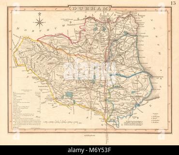 Carte antique du comté de Durham par George COLE & John Roper c1835 old Banque D'Images