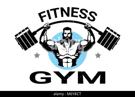 Salle de sport Fitness avec logo Athletic Man Training noir sur fond blanc Illustration de Vecteur