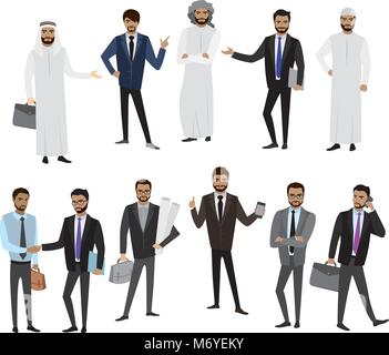 Big cartoon ensemble d'hommes et de femmes arabes dans des vêtements différents et des caractères, isolé sur blanc,stock vector illustration Illustration de Vecteur