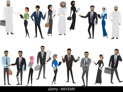 Big cartoon ensemble d'hommes et de femmes arabes dans des vêtements différents et personnages, isolés sans contexte,stock vector illustration Illustration de Vecteur