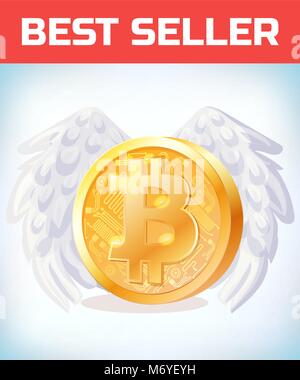 Avec Bitcoin d'ailes d'ange. Bitcoin. La monnaie numérique. Devise Crypto. Symbole de l'argent et les finances. Miner peu coin criptocurrency. Concept de l'argent virtuel. Illustration de Vecteur