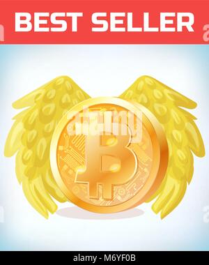 Avec Bitcoin d'ailes d'ange. Bitcoin. La monnaie numérique. Devise Crypto. Symbole de l'argent et les finances. Miner peu coin criptocurrency. Concept de l'argent virtuel. Illustration de Vecteur