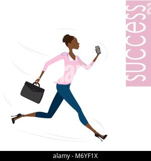 Les jeunes, pretty african american business woman s'exécute pour le succès , stock vector illustration Illustration de Vecteur