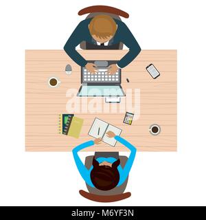 Bureau de travail en vue d'en haut. business consulting concept.isolé sur fond blanc. Télévision vector illustration Illustration de Vecteur