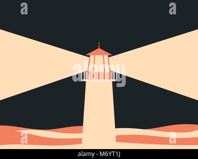Phare dans la mer, beige et rouge, style rétro. Vector illustration Illustration de Vecteur