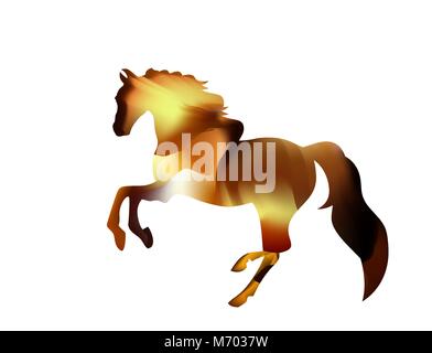 Carte de vœux du Nouvel An chinois. Silhouette d'un pays arabe fougueux étalon. Le cheval rouge fonctionne sur le feu. Illustration de Vecteur