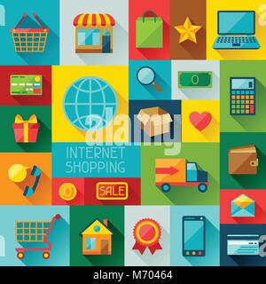 Contexte de l'achat sur internet icônes de style design plat Illustration de Vecteur