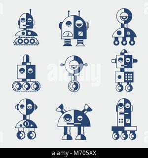 Jeu de robots dans un style plat Illustration de Vecteur