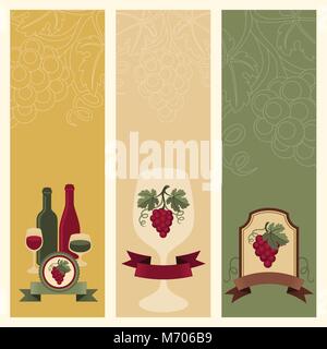 Bannières verticales avec des raisins et du vin Illustration de Vecteur
