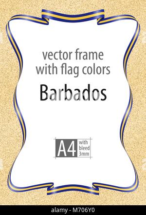 Cadre et bordure de ruban avec les couleurs du drapeau de la Barbade, des éléments de votre modèle de certificat et diplôme. Vector, avec purge trois mm. Illustration de Vecteur