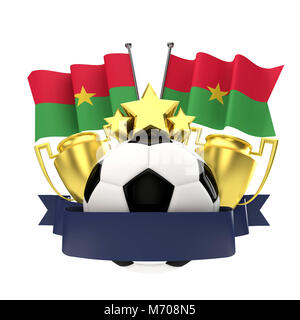 Burkina Faso football drapeau emblème gagnants avec trophée, étoile, ballon et ruban. Le Rendu 3D Banque D'Images