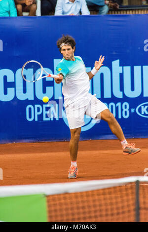 304 Rang ATP 2018-03-07. 24 ans, 168 Lbs. (5'10' de hauteur. Argentiinia, Buenos Aires. Cachantun Challenger, ronde de 32, 7-6 ; 3-6, et 6-4. Match gagné. Banque D'Images