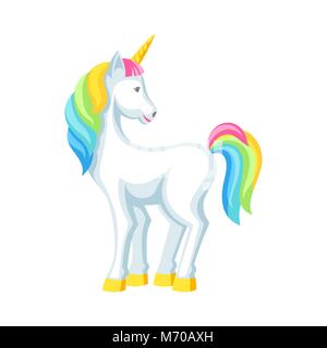 Jolie fantaisie colorée avec unicorn white mane. Cartoon illustration Illustration de Vecteur