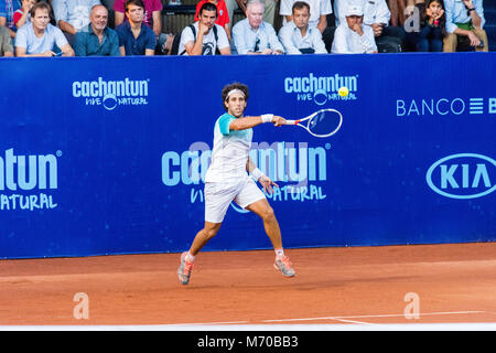 304 Rang ATP 2018-03-07. 24 ans, 168 Lbs. (5'10' de hauteur. Argentiinia, Buenos Aires. Cachantun Challenger, ronde de 32, 7-6 ; 3-6, et 6-4. Match gagné. Banque D'Images