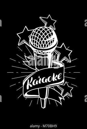 Karaoke Party label. Événement de musique de fond. Illustration avec microphone en style retro Illustration de Vecteur