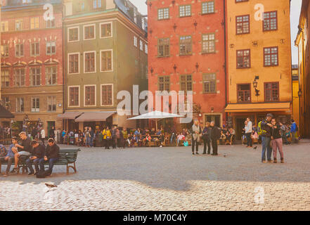 Stortorget, Gamla Stan, Stockholm, Suède, Scandinavie. Stortorget (La Grande Place) est en fait une petite place publique au cœur de la vieille ville Banque D'Images