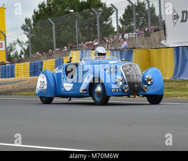 Jean Marc Bussolini, Julien Bussolini, Peugeot 402 Darl'mat, 2014, course, circuit de voitures de course classique, classique, en France, beaucoup de spectateurs, la Sarthe, L Banque D'Images