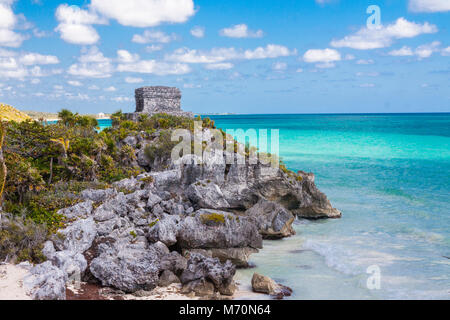 Templo Dios del Viento ou dieu du vent au Temple de la cité maya de Tulum, dans la péninsule de Yucutan dans l'état de Quintana Roo, Mexique Banque D'Images