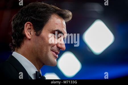 Monte Carlo, Monaco. Feb 27, 2018. Roger Federer (tennis). GES/ Allgemein/ Laureus World Sports Awards 2018 : Preisverleihung, 27.02.2018 Allgemein : Laureus World Sport Awards 2018 : Cérémonie de remise des prix, Monaco, Février 27, 2018 dans le monde d'utilisation |Crédit : afp/Alamy Live News Banque D'Images