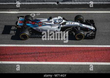 Barcelone, Espagne. 7 mars, 2018 : SERGEY SIROTKIN (RUS) dans sa Williams FW41 dans la voie des stands à la sixième journée de la Formule 1 les essais au Circuit de Catalunya Crédit : Matthias Rickenbach/Alamy Live News Banque D'Images