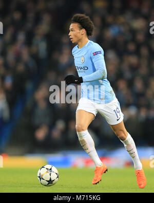 Manchester, UK. 7 mars 2018 la Ligue des Champions , série de 16 leg 2, Manchester City contre FC Bâle ; Leroy Sane # 19 de Manchester City Banque D'Images