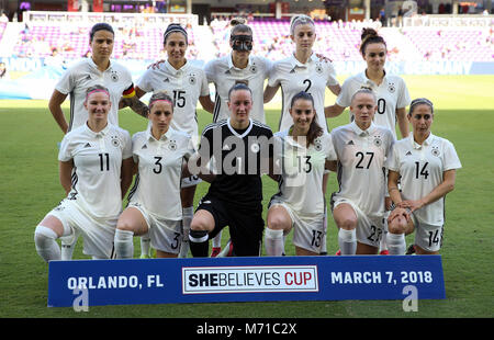 Orlando, Floride, USA. 7 mars, 2018. L'ouverture de l'équipe nationale féminine allemande avant le SheBelieves Cup women's Soccer Match contre l'équipe nationale féminine française au stade de la ville d'Orlando à Orlando, Floride. Crédit : Mario Houben/ZUMA/Alamy Fil Live News Banque D'Images