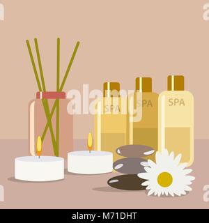 Aroma Therapy set. Une collection de parfums d'aroma bougie, bâtons et de télévision d'huile modifiable, clip art Illustration de Vecteur