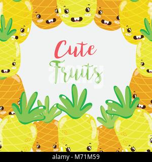 Les fruits ananas mignon caricatures châssis vector illustration graphic design Illustration de Vecteur