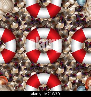 Côte de l'océan avec la mer de couleur des pierres. Galets de mer de coquillages et de bouée de formes différentes. seamless pattern 10 spe Illustration de Vecteur