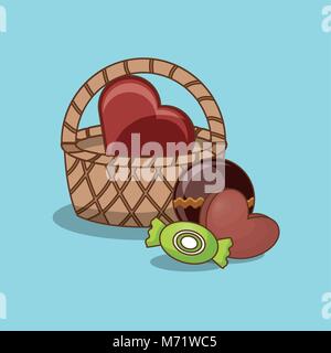 Panier de bonbons au chocolat sur fond bleu, un design coloré vector illustration Illustration de Vecteur