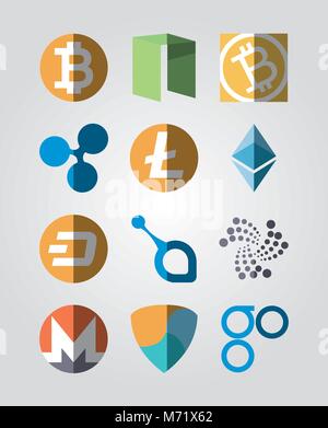 Icon Set de symboles différents de cryptocurrency sur fond blanc, un design coloré vector illustration Illustration de Vecteur