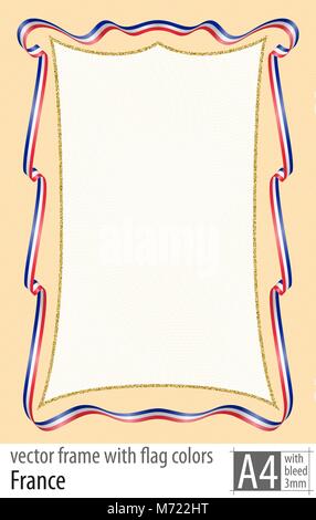 Cadre et bordure de ruban avec les couleurs de la France d'un drapeau, avec grille de protection. Vector, avec purge trois mm. Illustration de Vecteur