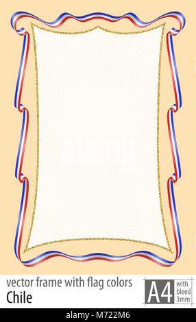 Cadre et bordure de ruban avec les couleurs de l'chili drapeau, avec grille de protection. Vector, avec purge trois mm. Illustration de Vecteur