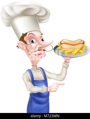 Cartoon Chef de hotdog Pointing Illustration de Vecteur