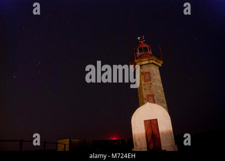 Phare dans la nuit avec un ciel derrière stary Banque D'Images