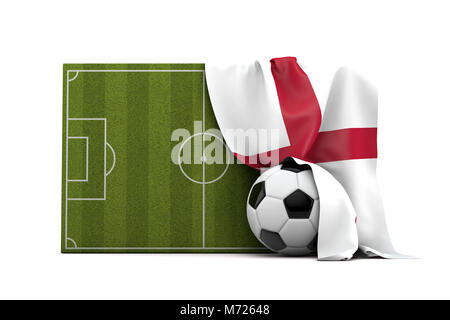 Angleterre drapeau drapé sur un terrain de soccer et de football ballon. Le Rendu 3D Banque D'Images