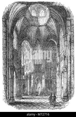 La nef de cathédrale d'Ely whichn a ses origines dans AD 672 quand saint Etheldreda construit une église abbatiale. Le bâtiment actuel remonte à 1083, et il a été accordé le statut de cathédrale en 1109. Construit dans un style roman monumental, d'une exubérante, gothique sa caractéristique la plus frappante est la tour octogonale, avec au-dessus de la lanterne. Ville d'Ely, Cambridgeshire, Angleterre. Banque D'Images