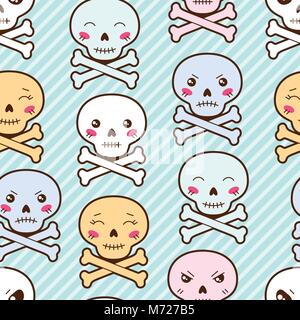 Kawaii transparente avec motif cartoon cute skulls Illustration de Vecteur