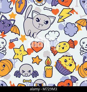 Halloween transparent avec motif kawaii cute doodles Illustration de Vecteur