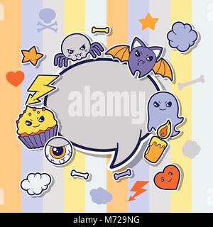 Carte de vœux avec Halloween kawaii cute doodles autocollant Illustration de Vecteur