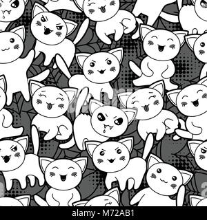 Kawaii cartoon halloween Seamless pattern avec cute cats Illustration de Vecteur