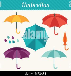 Jeu de cute multicolor parapluies dans télévision style design Illustration de Vecteur