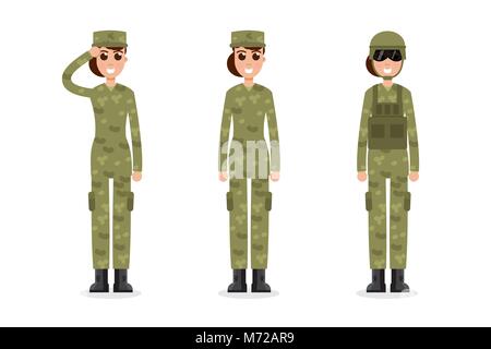 Les soldats de l'Armée US Femme en camouflage. Vector illustration. Illustration de Vecteur