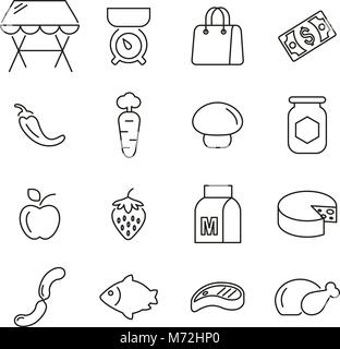 Place du Marché Marché ou icônes Stand fine ligne Vector Illustration Set Illustration de Vecteur