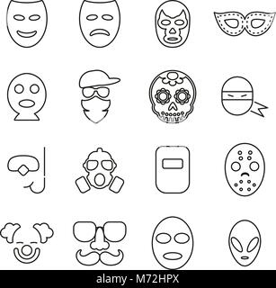 Masque ou déguisement icônes fine ligne Vector Illustration Set Illustration de Vecteur