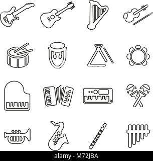 Icônes d'instruments de musique fine ligne Vector Illustration Set Illustration de Vecteur